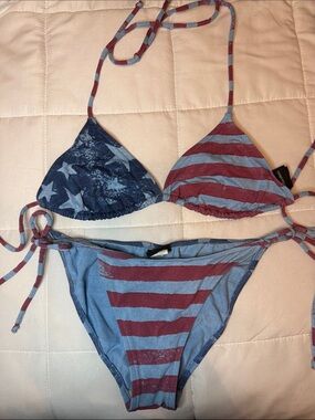 Xhilaration Blue and Red Stars & Stripes Triangle Bikini